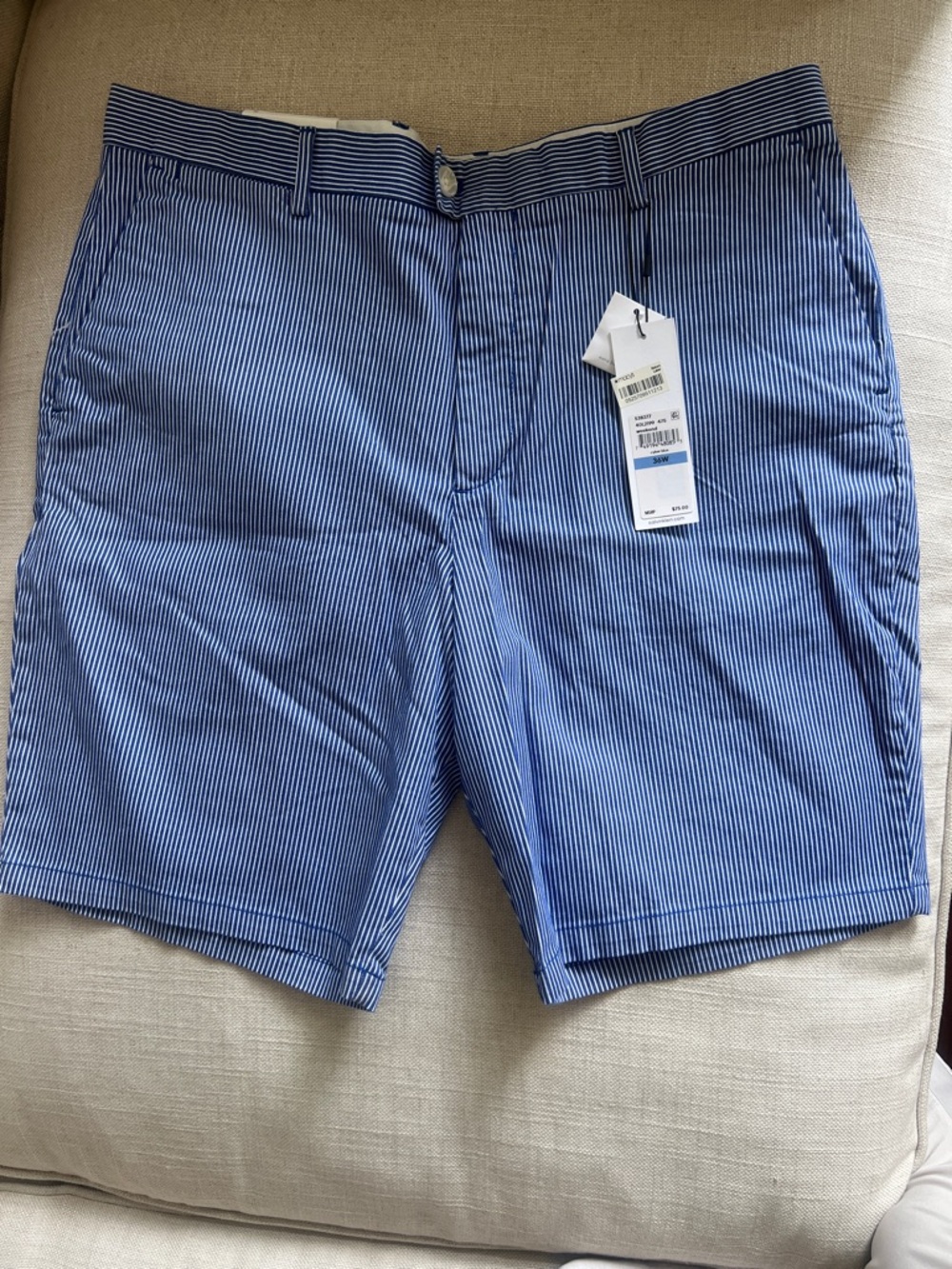 Calvin Klein Men’s Blue Pinstripe Flat Front Shorts